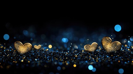 love hearts on a dark background with bokeh lights and particles