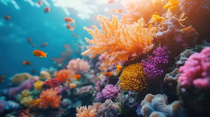 Fototapeta premium Vibrant Underwater Coral Reef Paradise: A Symphony of Colors and Marine Life