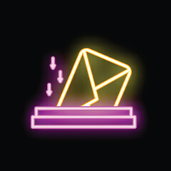 Neon sign representing an envelope falling into a ballot box, perfect illustration for democracy