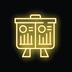 Neon yellow icon of a flip chart with data and statistics on it, isolated on a black background