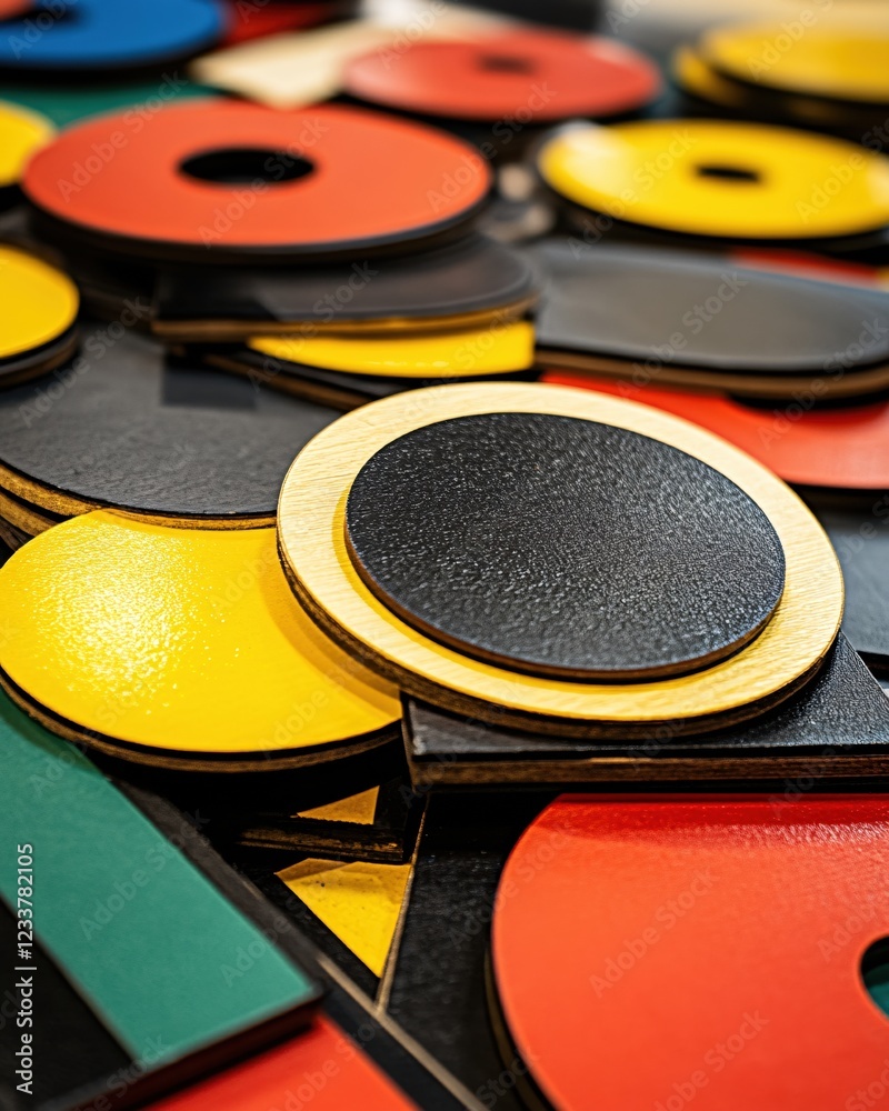 Poster colorful geometric shapes in a close up view with a shallow depth of field creating an abstract art