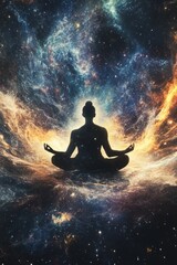 A person is doing medication with tranquil peaceful settings.