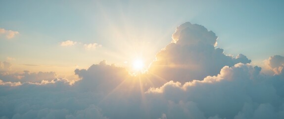Beautiful cloudy sky with sunshine Peaceful natural background Sunny divine heaven Religion heavenly concept Copy space image Place for adding text or design