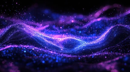 Obraz premium Abstract purple blue particle waves, cosmic background, digital art, website banner