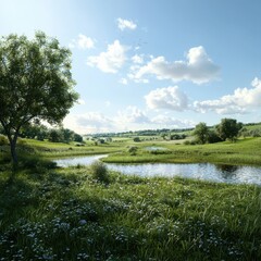 Wildlife and habitat exploration in natural sunlight scenic landscape wide angle view of nature