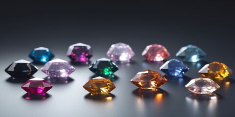 Colorful collection of polished gemstones on black background with Copy Space for text insertion.