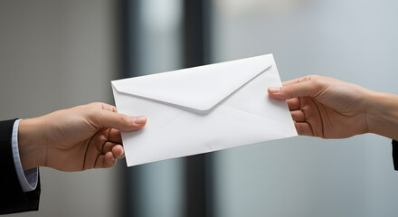 편지봉투를 건네받고있는 비즈니스맨 사람 회사 거래 서류 서신 메세지 우편 소식