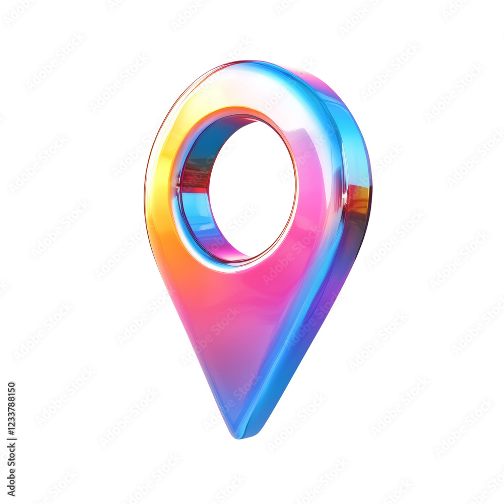 Poster A vibrant three dimensional location marker icon with a glossy finish and a rainbow color gradient.