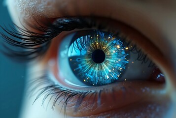 Close-Up of Human Eye with Digital Circuit Board Iris, Symbolizing Technology and Humanity 2