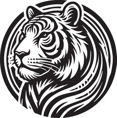 Fototapeta premium Bengal Tiger silhouette black and white vector icon