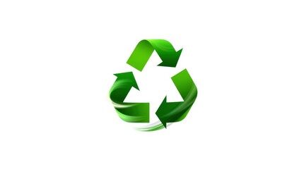 Green recycling symbol, 3D rendering, glossy finish, white background