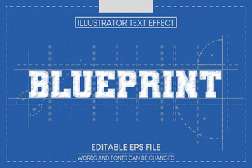 Blueprint drawing text effect, editable engineering and architectural text style