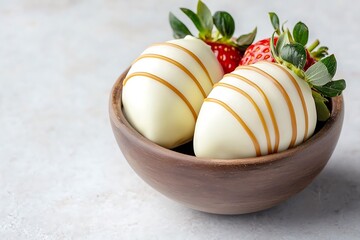 Fototapeta premium Delicious chocolate-dipped strawberries kitchen food photography cozy close-up sweet treats