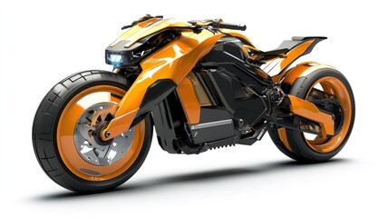 Obraz premium Futuristic orange electric motorcycle on white