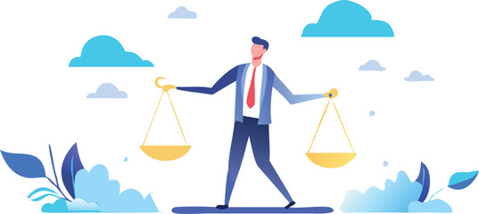 Principles and business ethic to do right things, social responsibility or integrity to earn trust, balance and justice for leadership concept, confident businessman leader lift balance ethical scale.