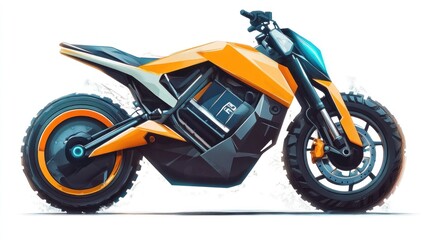 Futuristic electric motorcycle design, studio shot, white background, concept art, for marketing