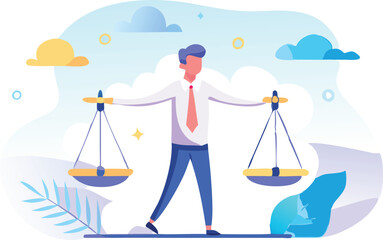 Principles and business ethic to do right things, social responsibility or integrity to earn trust, balance and justice for leadership concept, confident businessman leader lift balance ethical scale.