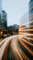 Fototapeta premium Dynamic data trends and modern cityscape urban environment digital art aerial view futuristic concept