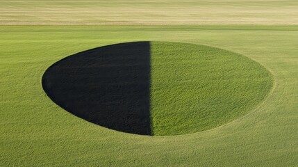 Golden hour glow on serene landscape eye-level shot of half light half shadow nature