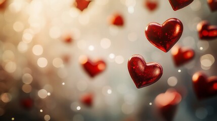 Obraz premium Red hearts falling against a bokeh background