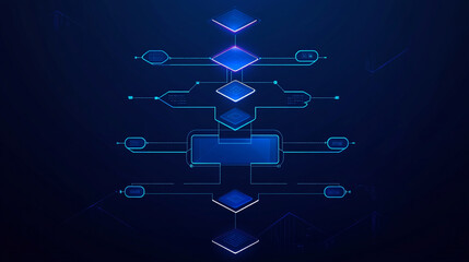Abstract digital isometric blockchain concept against a blue background. Darieus wind turbine. Windmill generator wireframe low poly mesh. 