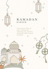 Ramadan Celebration Background set Featuring a Grand Mosque in Scenic View for Flyers, cover, greeting card background and print