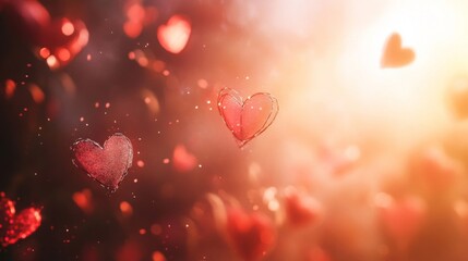 Obraz premium Red Hearts Floating In A Soft Orange Glow