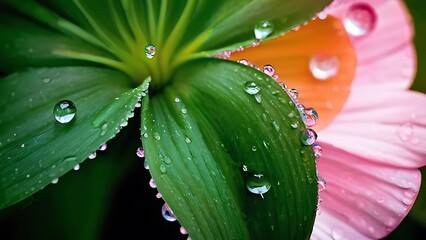 Obraz premium a close up of flowers with water droplets on them, taken in the daylight or morning