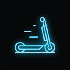 Blue neon icon of an electric scooter speeding through the night with motion blur