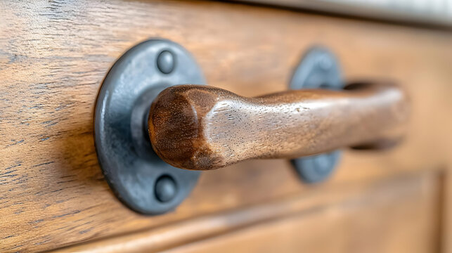 Rustic wooden drawer pull, kitchen cabinet detail