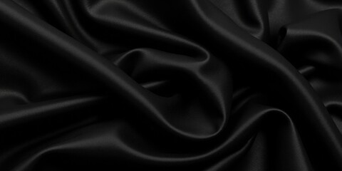 Fototapeta premium Glossy black satin exudes elegance; its smooth, slightly wrinkled texture adds a sleek charm to this captivating close-up view
