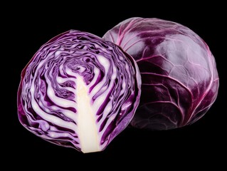 Obraz premium Red Cabbage Halved Showing Vibrant Inner Layers