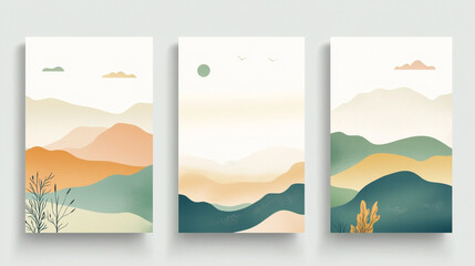 Set of abstract floral invitation card background .  Pastel geometric pattern with fern leaves on white background