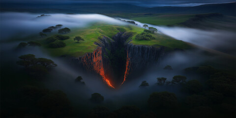 night landscape with clouds and fog