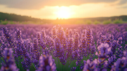 Vibrant Lavender Field at Sunset
