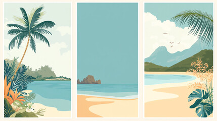 Obraz premium Tropical Beach Scene with Palm Trees and Ocean, Whitehaven Beach - Australia generative ai. Beautiful simple 