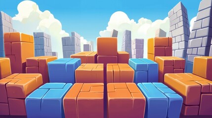 Fototapeta premium Colorful Block Cityscape Game Background Design