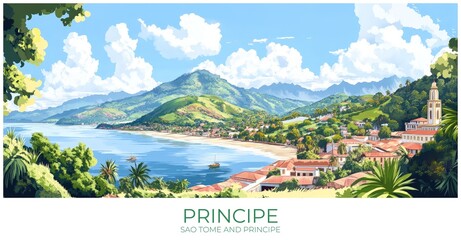 Principe Sao tome and principe Travel Poster Flat Illustration Print Decor Gift Canvas Wall Art
