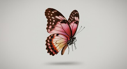 Obraz premium Elegant Pink Butterfly Illustration in Flight on Minimalist Background - Perfect for Nature and Insect-Themed Designs