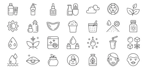 Skin Care Editable Icons Set – Thin Line Beauty Vector Illustration