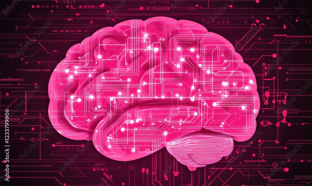 Poster digital brain with circuit patterns representing artificial intelligence and technology integration