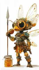 A Mechanical Bee Warrior Stands Guarding Honey