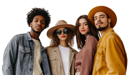Stylish Multiethnic Friends Posing Casual Isolated on Transparent Background