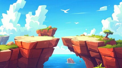 Idyllic Coastal Cliffscape Scene With Birds Flying Above