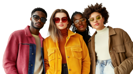 Stylish Multiethnic Friends Posing Casual Isolated on Transparent Background