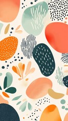 Modern abstract pattern with colorful organic shapes and bold brush strokes