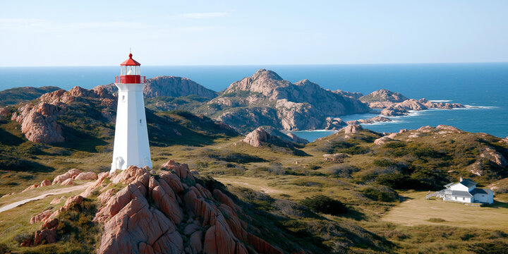 Majestic Lighthouse on a Rocky Island - Powered by Adobe