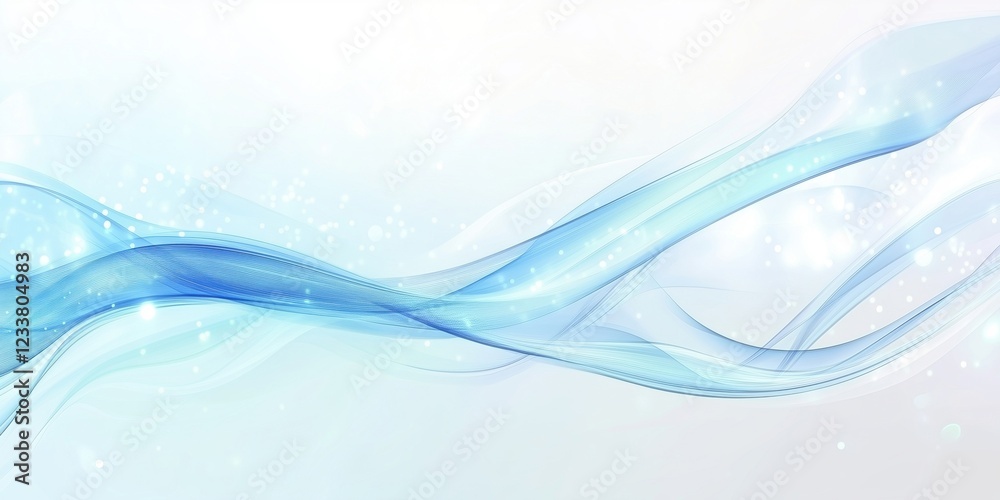 Poster abstract blue wave background with flowing lines and soft bokeh effects, creating a serene and moder