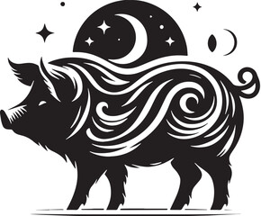 Black Pig Silhouette Vector, High Quality Illustration on White Background