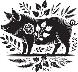 Black Pig Silhouette Vector, High Quality Illustration on White Background